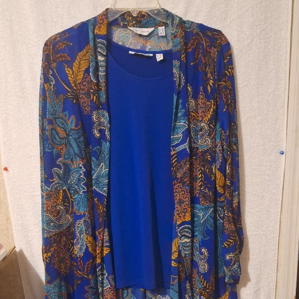 Susan Graver Royal Blue Tank Top And  Floral Cardigan. Womens Size 2X. NWOT.